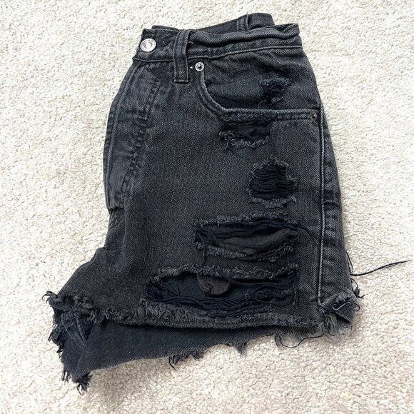 Abercrombie & fitch Black Shorts Size 00 Ripped High Rise Denim Grunge Cotton - Picture 8 of 8
